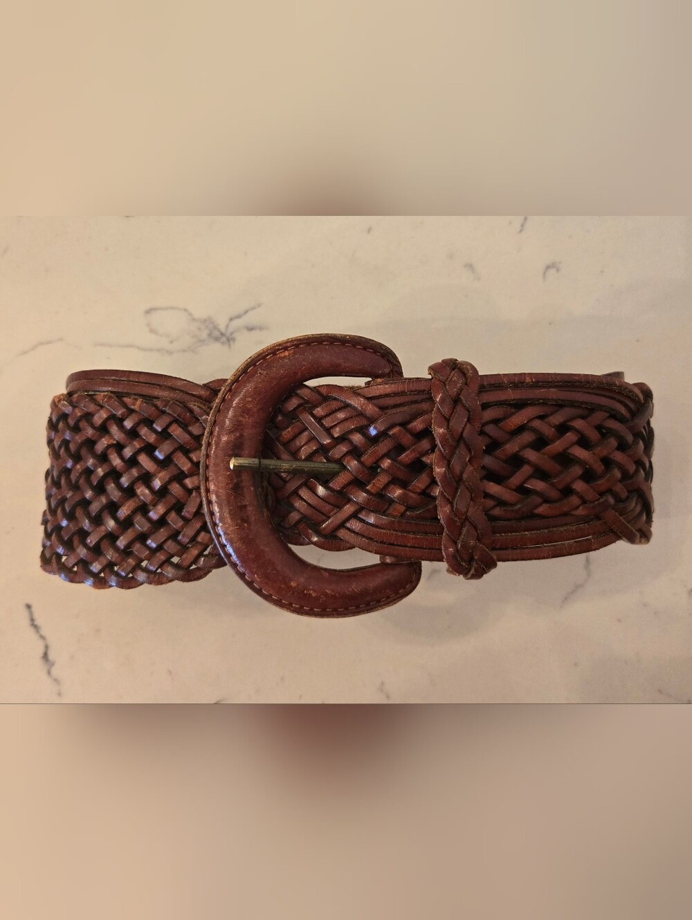 Vintage Omega Brown Leather Braided Belt Womens Medium